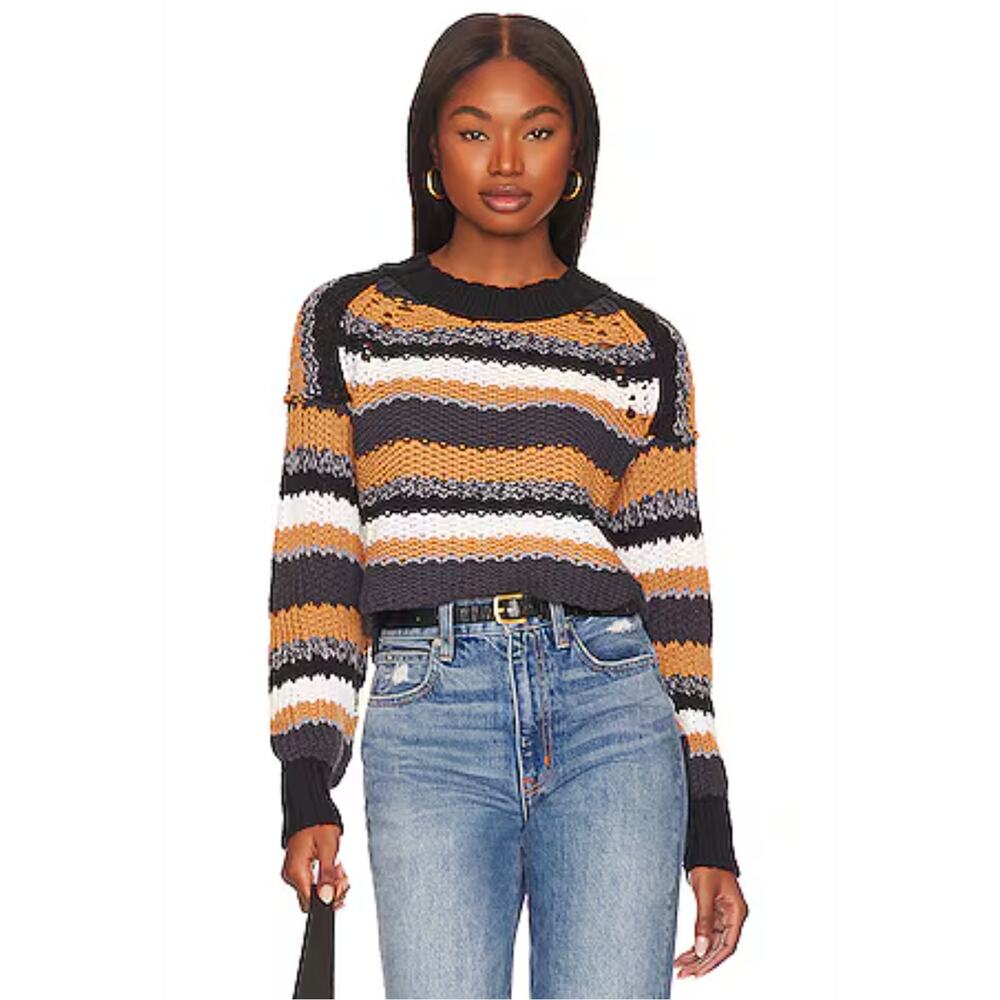 Free People Devon Striped Crop Knit Sweater